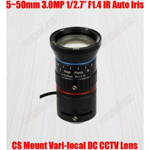 3MP 1/2.7" 5-50mm F1.4 IR CS Mount DC Auto Iris Varifocal CCTV Lens for 960P 1.3MP 1080P 2 Megapixel Analog IP Box Body Camera