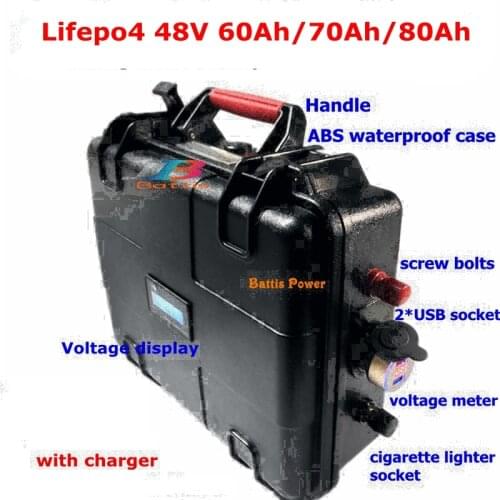 Waterproof 48v 50Ah 60Ah Lifepo4 battery Lithium fishing boat cylinder baitboat trolling motor 2kw BMS + 10A Charger