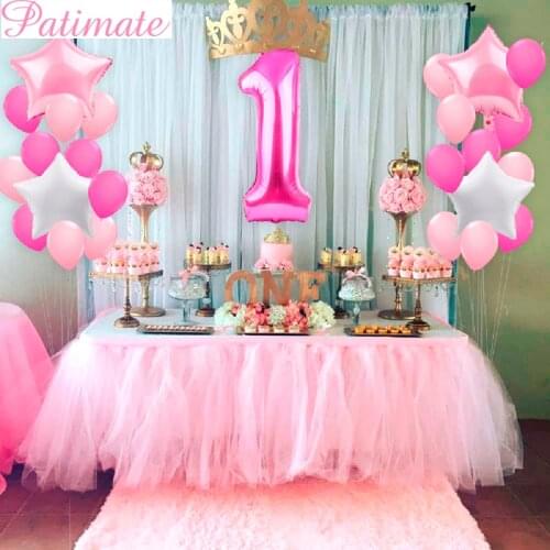 PATIMATE First Birthday Air Number Foil Balloons Baby Shower Boy Girl 1st Birthday Party Decorations Kids Party Balloon Kit