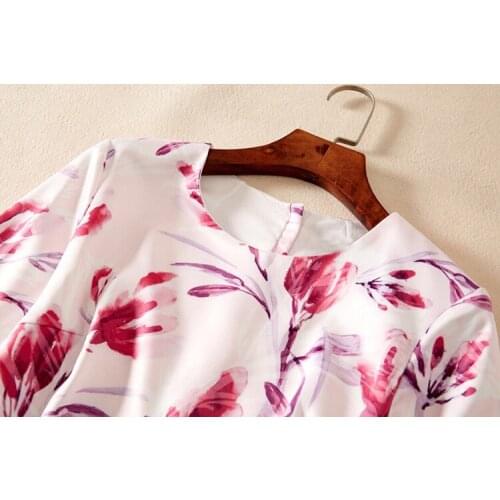 Designer Runway Dresses Womens High Qualit Half Sleeve Pink Floral Printed Plus Size XXL Mini Robe Femme Ete