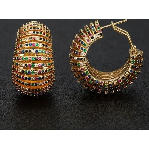 Zlxgirl jewelry Classic Dubai Gold color wedding stud earrings jewelry fine full around mirco paved zirconia bridal earrings VAZ