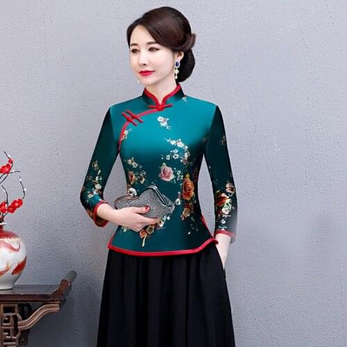 Oversize 4XL 5XL Women Velour Shirt Autumn Vintage Chinese Style Blouse Floral Female Wedding Clothing Traditional Classic Tops