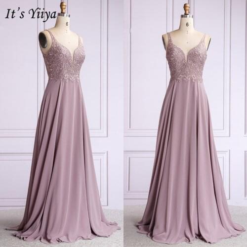 Its Yiiya Evening Dress Elegant V-neck Formal Party Dresses For Women 2020 O004 Sleeveless Long Plus Size robe de soiree