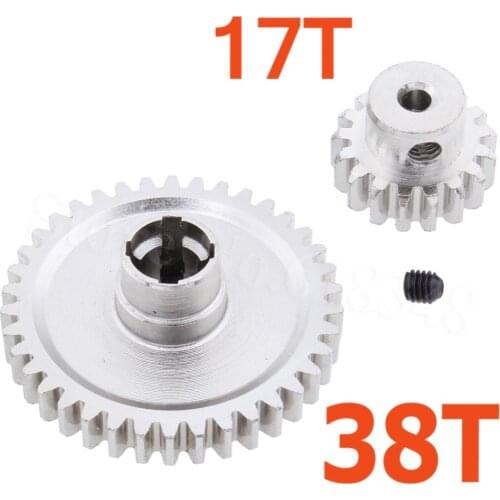 2pcs Metal WLtoys A959 Steel Diff Main Gear 38T & Motor Pinion Gear 17T For 1/18 Electric Buggy Vortex