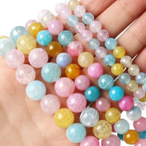 6/8/10mm Natural Matte Morganite Color Frosted Cracked Dragon Veins Agates Round Beads for Jewelry Making DIY Bracelet Supplies