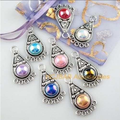 8 New Teardrop Acrylic Connectors Mixed Charms Tibetan Silver Pendants 17x35mm