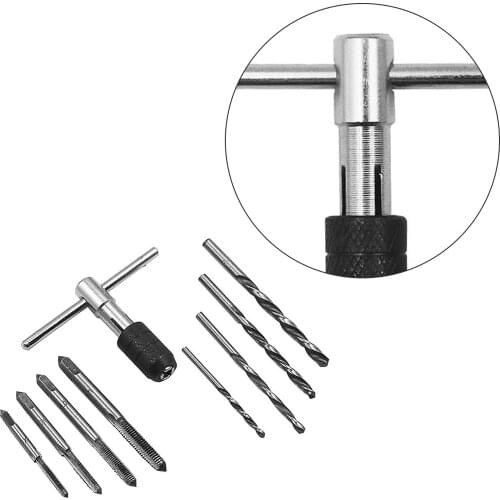 9 Pieces/set T-thread Tap Reamer Metric Tap Tap Drill Bit Fixed Screw Hole Drill Bit Set Screwdriver Tap Holder Hand Tool