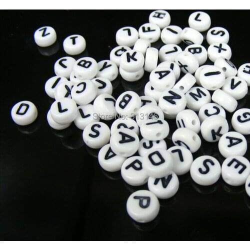 200pcs/Pack Alphabet Acrylic Round White Letter DIY Loose Spacer Beads for Beading Bracelet Necklace Jewelry Making Accessories
