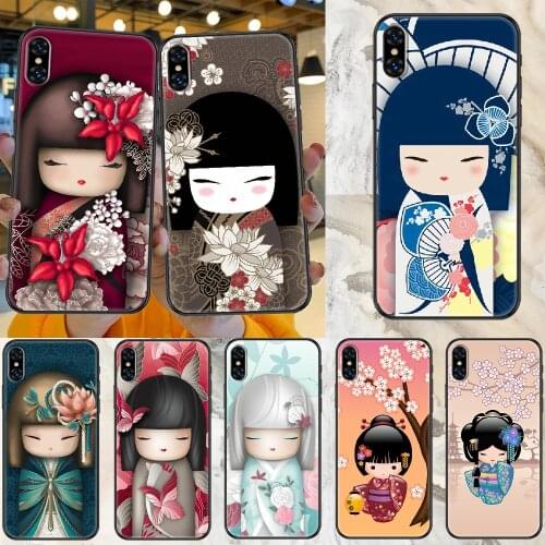 Japanese Kokeshi Phone Case Cover Hull For iphone 5 5s se 2 6 6s 7 8 12 mini plus X XS XR 11 PRO MAX black silicone coque