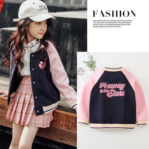 2021 New Baby Girls Jackets Spring Autumn Kids College Style Fashion Baseball Jacket Casual Splicing Letter Coat for Teen Girls