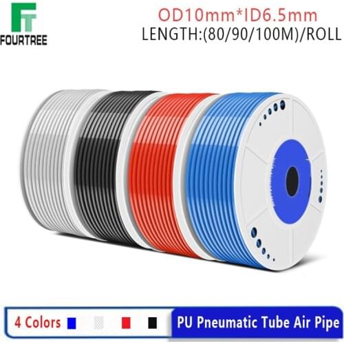 80/90/100 Meters Roll OD10mm*ID6.5mm Pneumatic PU Hose Black Transport Red Blue Air Tube Component Pipe for Compressor