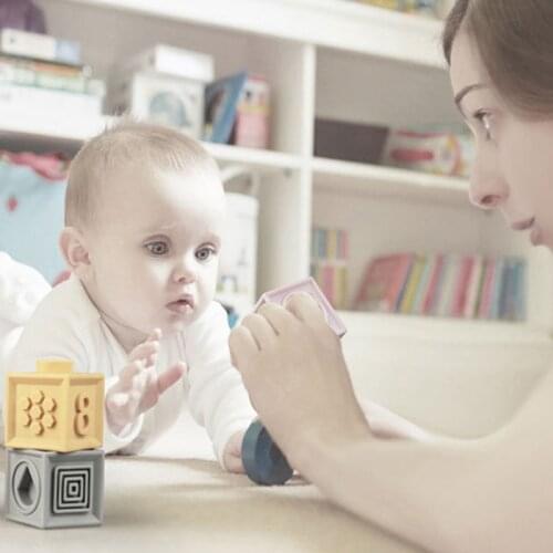 Montessori Baby Soft Blocks Sensory Toys Silicone Squeeze Bath Toys For Toddlers 3D Building Blocks Baby Rubber Teether C1642H