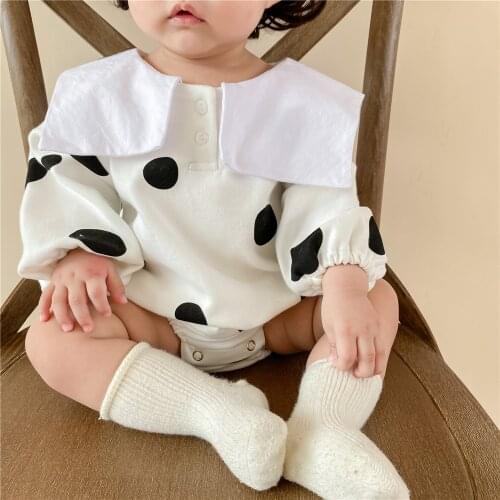 Baby Bodysuit Navy Collar Girls Clothes Toddlers Long Sleeve Cotton Outfits Overalls Spring Autumn Cartoon Dot Jumpsuit Infant