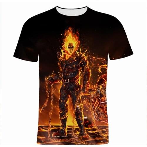 Ghost Rider Mens T-shirts Summer Marvel 3D Print Fashion Womens Clothing Short Sleeve Vintage Children Tee Shirts