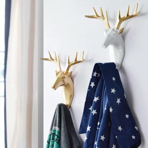 Deer Head Key Hanger 1Pc Multifunctional Wall Punch-free Home Storage Nordic Resin Animal Decoration Hanging Coat Hook