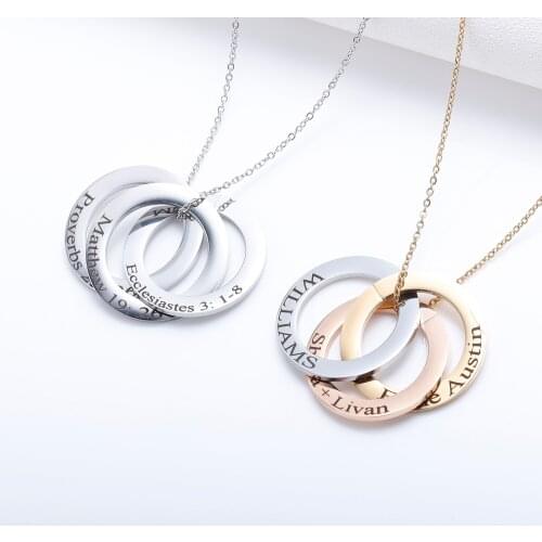 Family 3 Rings Name Necklace Personalized Gift/ Linked Circle Necklaces Custom Children Name Eternity Necklace Mothers Day Gift