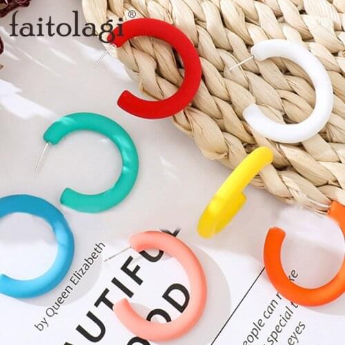 Candy Color Acrylic Hoop Earrings C Shape Frosted Geometric Semicircle Hyperbole Wild Hook Dangle Earrings Fashion Women Jewelry
