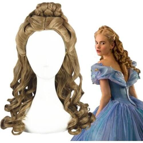 Anime Cinderella Wig Cosplay Role Play Halloween Film Movie Sandy Princess Synthetic Wavy Hair + Wig Cap