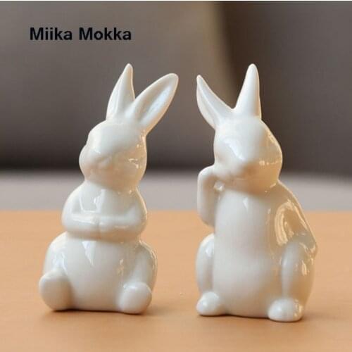 Ceramic Cute Pure White Rabbit Figurines Porcelain Table Home Decoration China Gift Modern Statue Handmade furnishings
