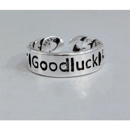 New Arrival Letters Good Luck Chain Adjustable Rings Simple Retro Vintage Real Jewelry Stackable For Womens Rings