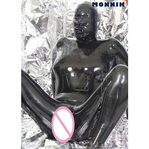 MONNIK latexWet Look Latex Zentai Bodysuit With Condoms Full Body Rubber Catwomen Catsuits