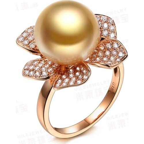 Hot Fashion Jewelry Size 6/7/8/9 Womens Yellow Gold Color Pearl Flower Rings Wedding Party Gift R013
