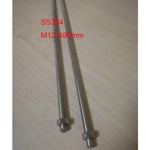 Metric M12 Stainless Steel Thread Rod Threaded Bar, About 490mm / pc, 2pcs/lot