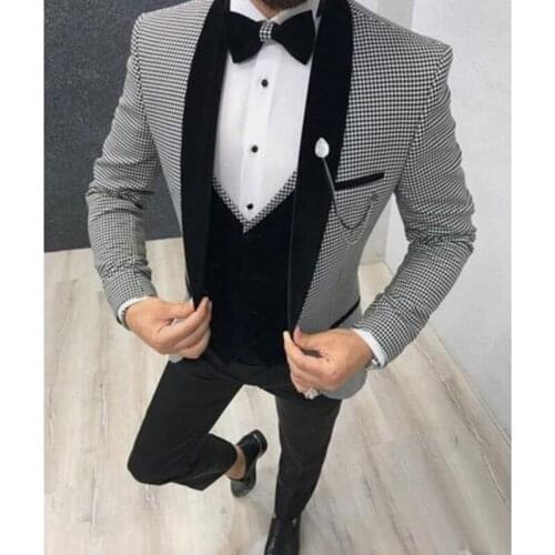 Tailor Made Fashion Handsome Houndstooth Blazer Slim Fit Groomsmen Tuxedo For Wedding Dress Party Costume (Jacket+Pants+Vest)