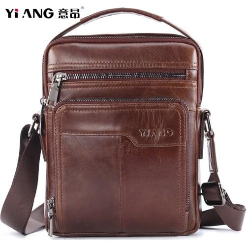 YI ANG Genuine Leather Mens Shoulder Bags For Men Crossbody Bags Male Messenger Bag Men Leather Handbag Phone Bags Mens Small