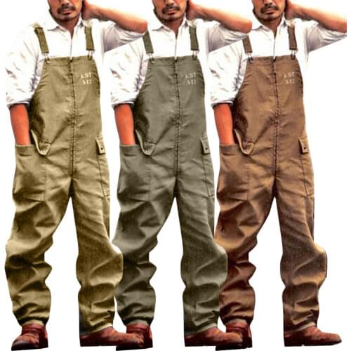 Men Retro Bib Overalls Cargo Trousers Jumpsuit Baggy Work Pant Dungarees