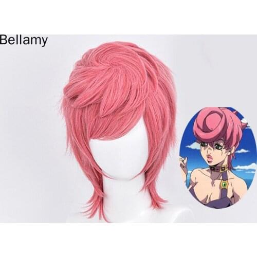 Anime JOJO VENTO AUREO (Golden wind) Trish Una Cosplay hairwear Rose Pink Cosplay Wig +Wig Cap