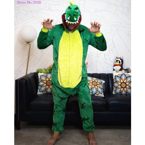 Unisex Dinosaur Kigurumis Onesies Pajama Overalls Home Wear Animal Onesie Pijamas Adult Winter Warm Jumpsuit Sleepwear