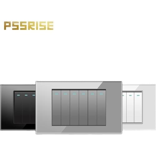 PSSRISE 118 Wall 6Gang switch electrical material tempered glass panel with fluorescent indicator light switch G18
