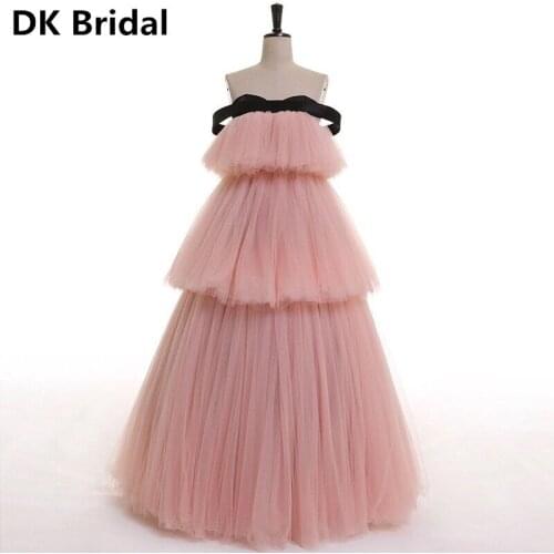 Off The Shoulder Sweet Cake Shape Pink Sexy A-line Tulle Ball Gown Evening Dress Long Prom Dresses Vestido De Noiva Real Picture