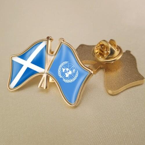 United Nations and Scotland Crossed Double Friendship Flags Lapel Pins