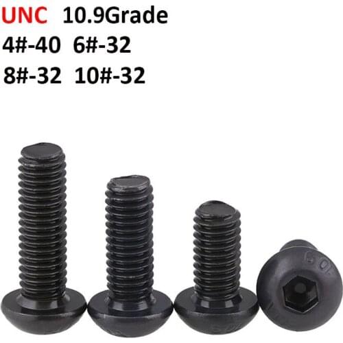 UNC Hex Hexagon Socket Button Head Screws US Standard Grade 10.9 Black Round Head Screw Bolts 4#-40 6#-32 8#-32 10#-32
