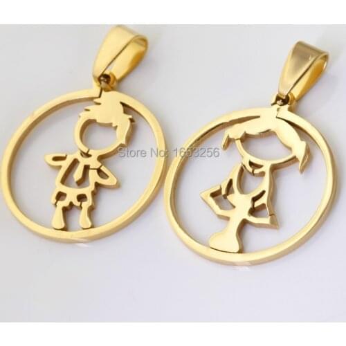 Cute Jewelry in bulk 5 pairs Gold Stainless Steel Plain Figure Round Boy Girls Pendant Charm Lovers Jewelry 26mm