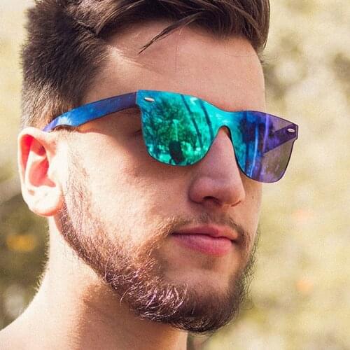 New fashion square sunglasses men colored reflective Windproof sun glasses one piece black rectangle eyewear male shade mirror