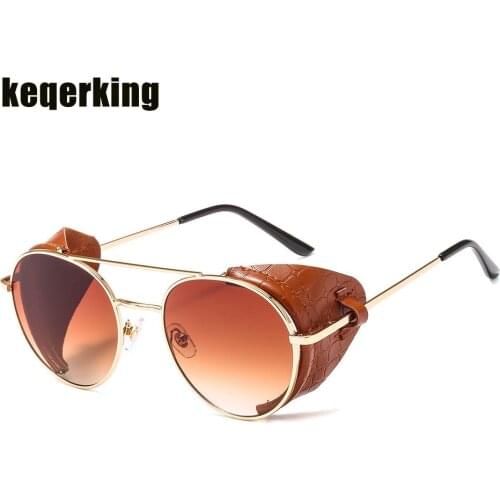 Fashion Steampunk Sunglasses Brand Design Round Shades Men Women Vintage Punk Sun glasses UV400 Cortex Eyewear Oculos de sol