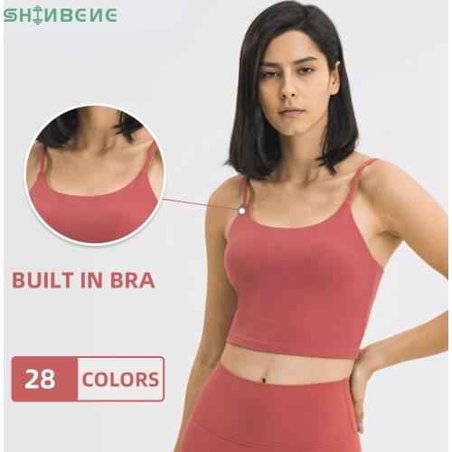 SHINBENE ESSENTIAL Push Up Padded Gym Fitness Bras Crop Tops Women Plain Soft Nylon Yoga Workout Sports Bras with Removable Pads