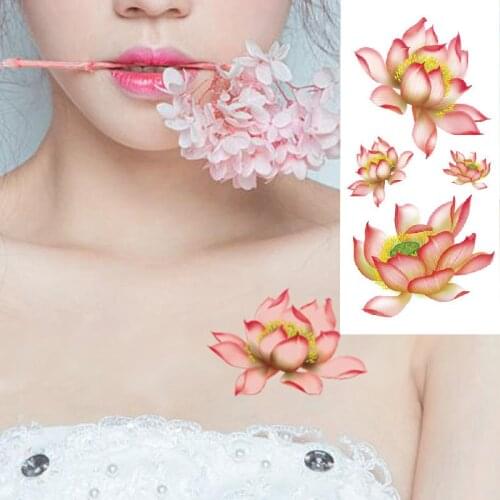 1 Piece Temporary Tattoo Sticker Colorful lotus Flower Design Women Shoulder Body Art Water Transfer Tattoo Sticker Fashion