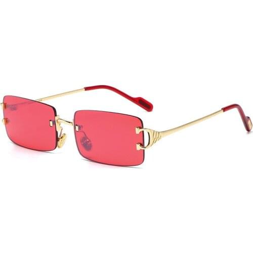 Rimless women retro rectangular sun glasses for women 2021 summer green gold metal high quality