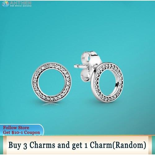 Ahthen 925 Sterling Silver Stud Earrings Sparkling Circle Stud Earrings Cubic Zirconia Statement Stud Earrings Women Earrings