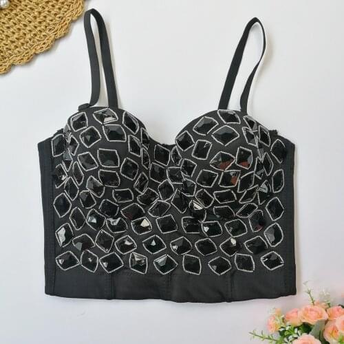 Womans Rhinestone Crop Top Mirror Acrylic Corset Bra Sexy Sleeveless Tank Top Festival Clothing