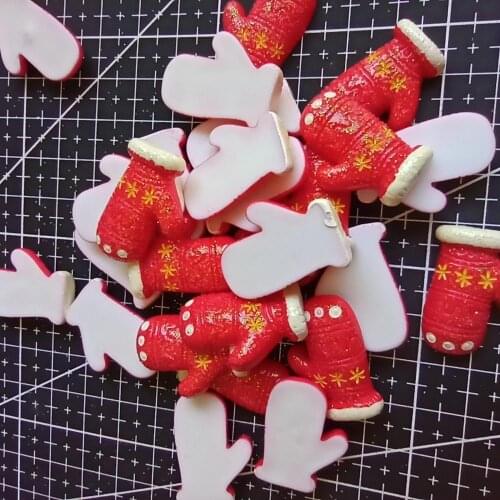 1pcs/lot resin flat back glitter Christmas glove 26mm Cabochons Hair Bow Center DIY Christmas decration