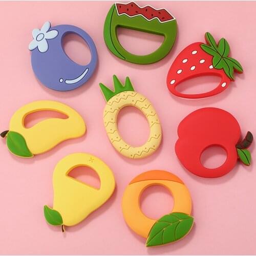 1PC Silicone Teether Cartoon Fruits Food Grade Silicone Pandents DIY Pacifier Chains Toys For Teeth Tiny Rod Baby Teethers Gifts