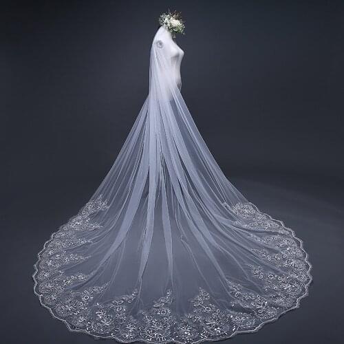 3M 4 Meter Long Lace Edge Bridal Veil with Comb White Ivory Cathedral Wedding Veils Weeding Accessoire Bride Wedding Veil
