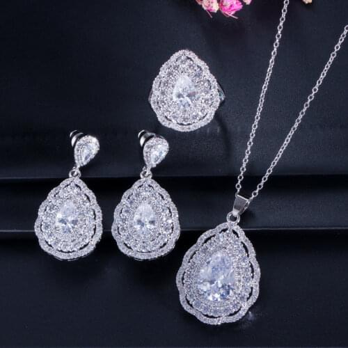 3pcs Pack 2021 New Luxury Pear 925 Sterling Silver Jewlery Sets Dubai For Women Anniversary Gift Jewelry Wholesale J6115