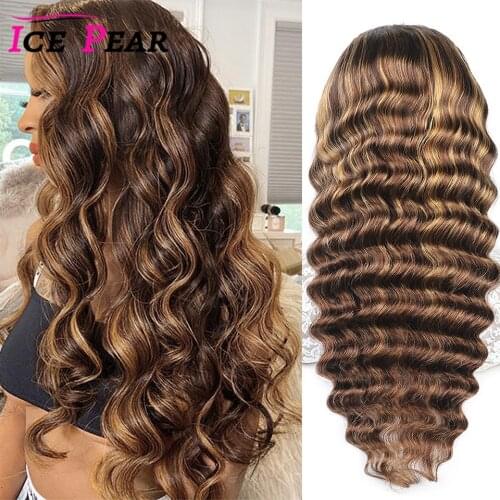 Brazilian Body Wave 13X4X1 T-Part Lace Front Wig Highlight Human Hair 4/27 Ombre Color Body Wave Lace Part Wig For Women Wigs