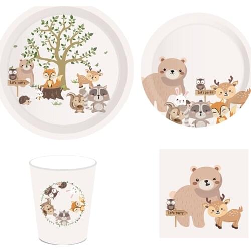 44pcs/set Jungle Animal Theme Disposable Tableware Kids Birthday Party Paper Plate Cup Napkin Forest Wedding Party Supplies